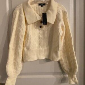 Comfy Ideal Ivory Collared Cropped Pullover Sweater